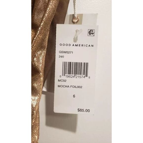 Good American GSW0271 Sz 6/3X Mocha Foil Barely There Tie Wrap 1-Pc Swimsuit - Picture 5 of 5